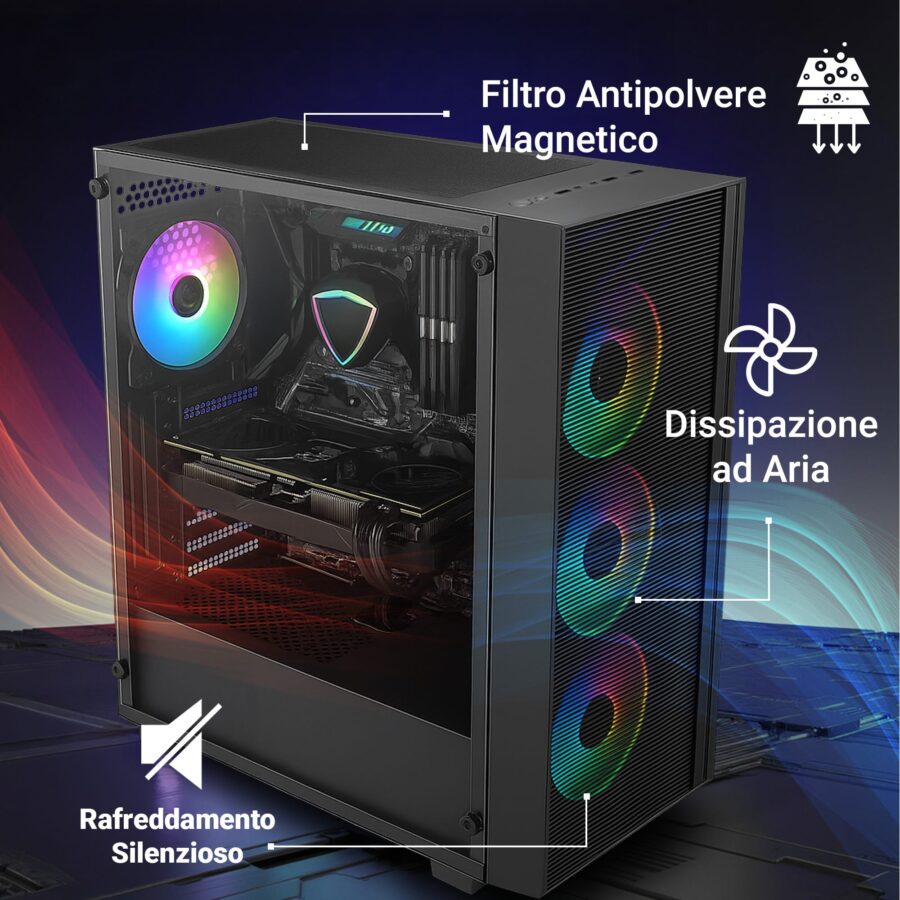 pc fisso gaming amd ryzen 7 5700x ram 32 gb ddr4 ssd m.2 1 tb scheda video nvidia rtx 3050 6 gb wifi interno ac+bt windows 11 pro