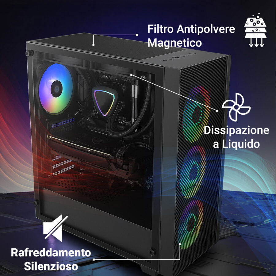 pc gaming fisso computer gaming intel i7 14700f scheda video rx9070xt 16gb ram 32gb ddr5 ssd 1tb nvme m.2 wi fi 6e e bluetooth hdmi e displayport usb 3.2 windows 11 pro