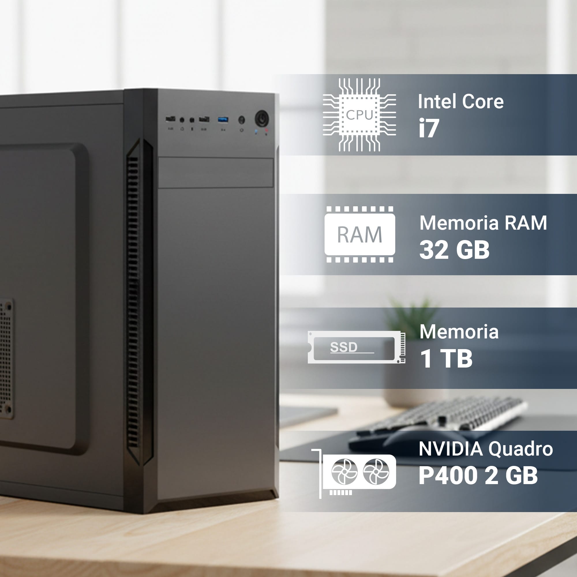 pc fisso completo computer desktop intel core i7 4770 • ram 32gb • ssd 1tb • scheda video quadro p400 2 gb • wi fi ac • masterizzatore dvd • hdmi • usb 3.0 • windows 11 pro • pronto all'uso