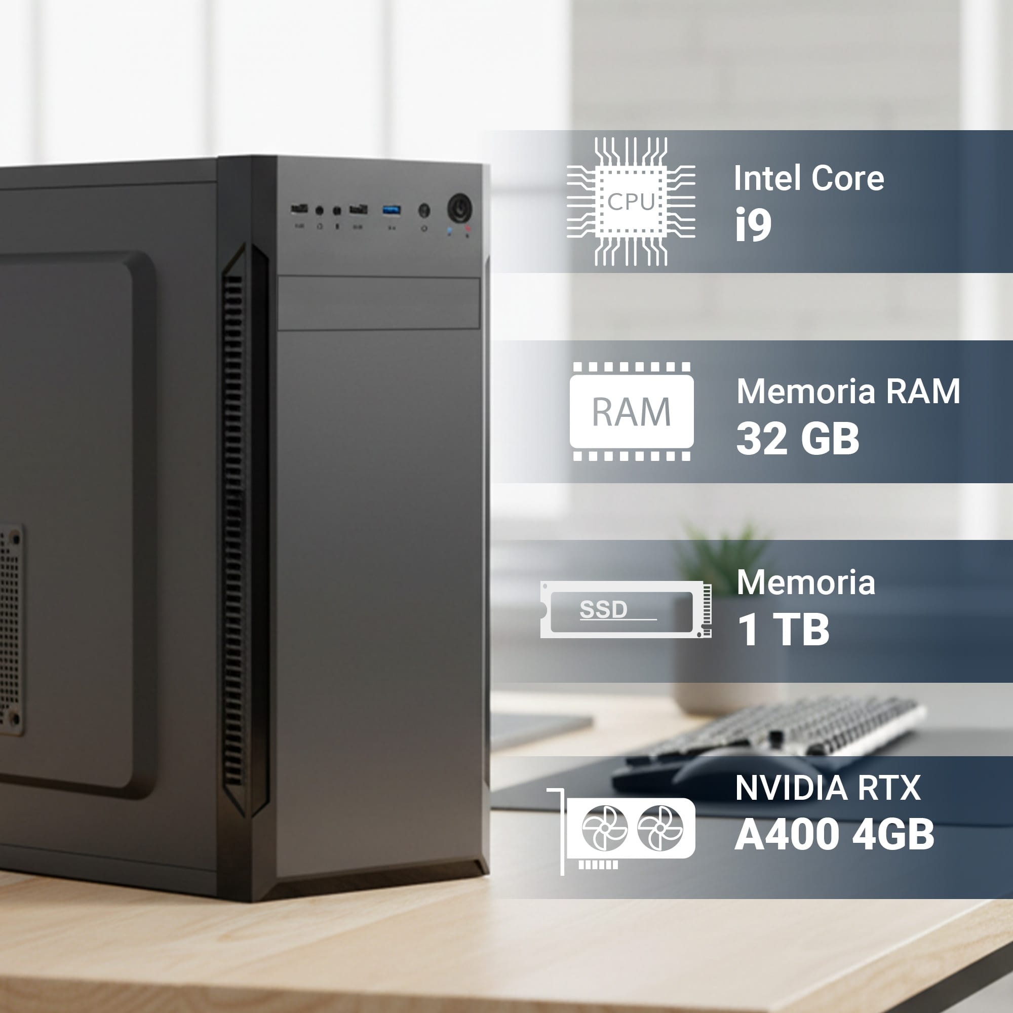 pc fisso completo computer desktop intel core i9 12900 • ram 32gb ddr4 • 1tb nvme m.2 • scheda video rtx a400 4 gb • wi fi ac e bluetooth • masterizzatore dvd • hdmi • usb 3.0 • windows 11 pro
