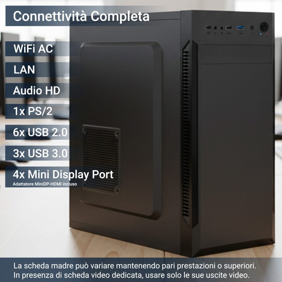 pc fisso completo computer desktop intel core i7 12700 • ram 32gb ddr4 • ssd 1tb nvme m.2 • scheda video rtx a400 4gb • wi fi ac e bluetooth • masterizzatore dvd • hdmi • usb 3.0 • windows 11 pro