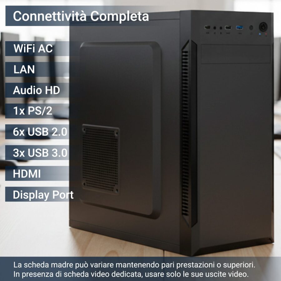 pc fisso completo computer desktop intel core i5 12400 • ram 32gb ddr4 • 1tb nvme m.2 • scheda video geforce gt 1030 4gb • wi fi ac e bluetooth • masterizzatore dvd • hdmi • usb 3.0 • windows 11 pro