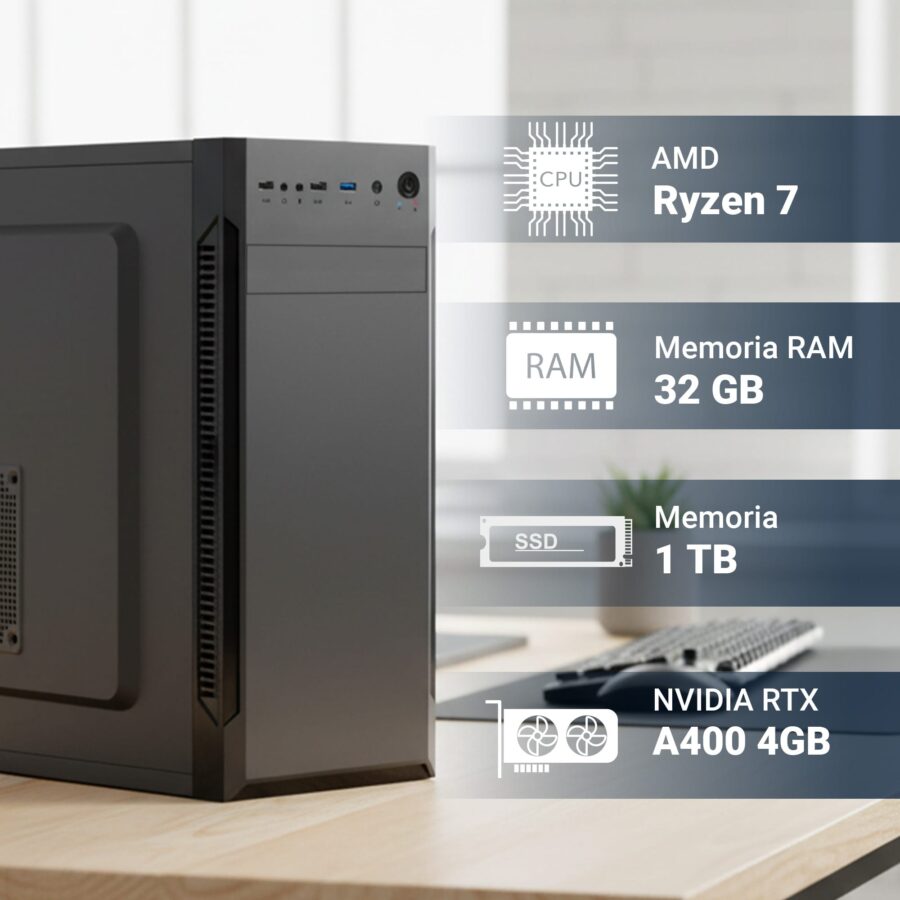 pc fisso completo computer desktop amd ryzen 7 5700x • ram 32gb ddr4 • 1tb nvme m.2 • scheda video rtx a400 4gb • wi fi ac e bluetooth • masterizzatore dvd • hdmi • usb 3.0 • windows 11 pro