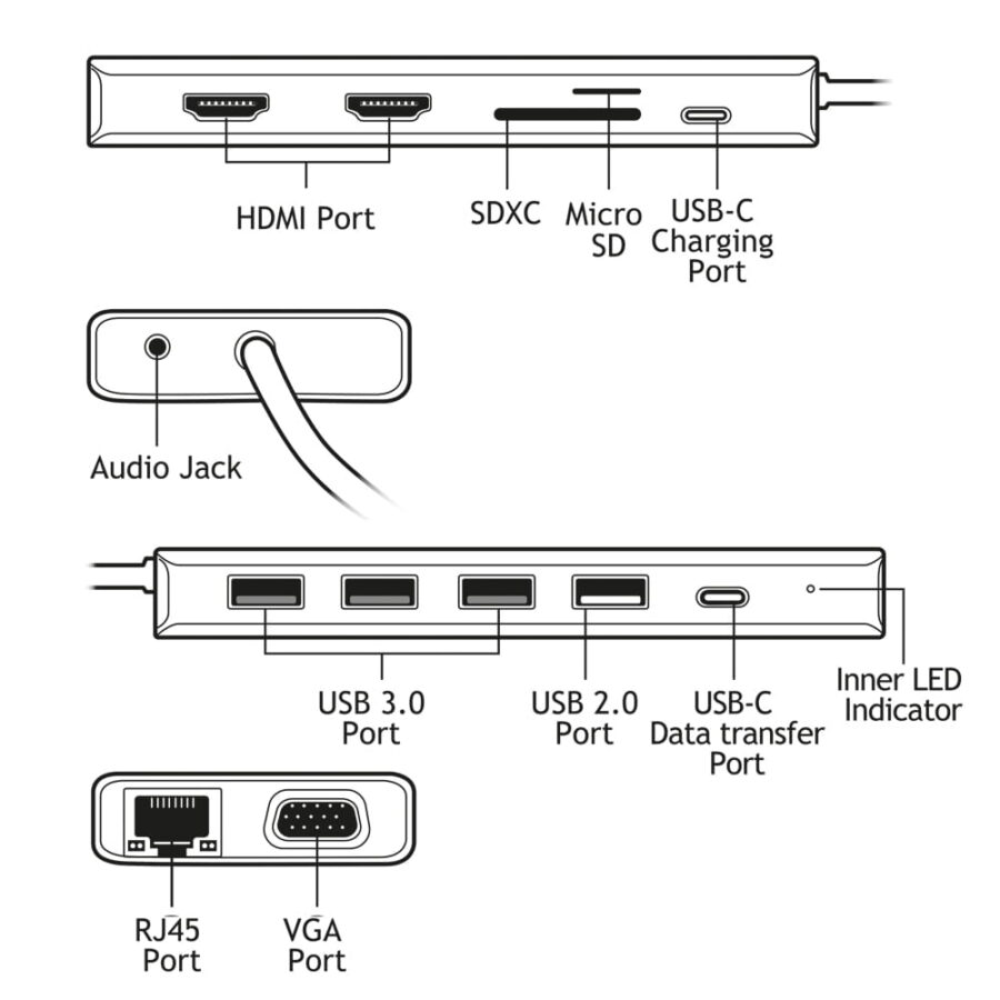 hub usb type c 13 in 1 adapter mod. fhub17692