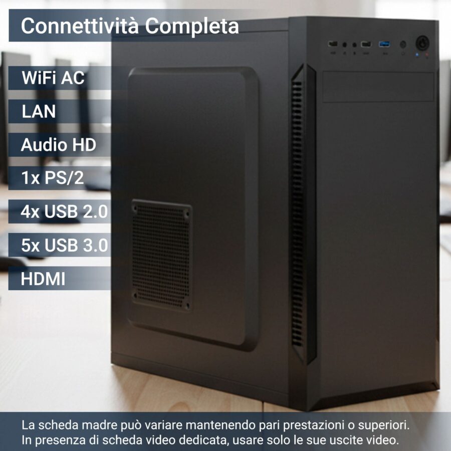 pc fisso ufficio amd ryzen 5 4500 ram 16 gb ddr4 ssd m.2 da 512gb scheda video gt 730 da 2gb con 4 hdmi utilizzabili contemporaneamente wifi interno ac+bt masterizzatore windows 11 pro