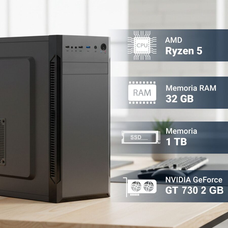 pc fisso ufficio amd ryzen 5 4500 ram 16 gb ddr4 ssd m.2 da 512gb scheda video gt 730 da 2gb con 4 hdmi utilizzabili contemporaneamente wifi interno ac+bt masterizzatore windows 11 pro